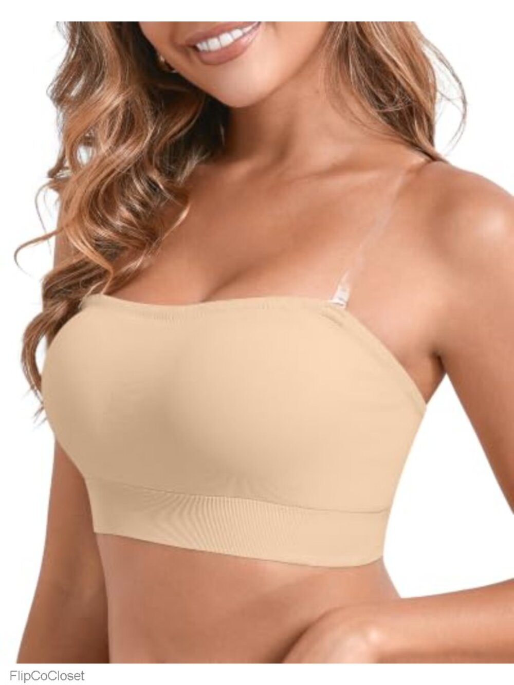 Strapless Push Up Bra Wireless Padded Bandeau Bralette with Clear Straps